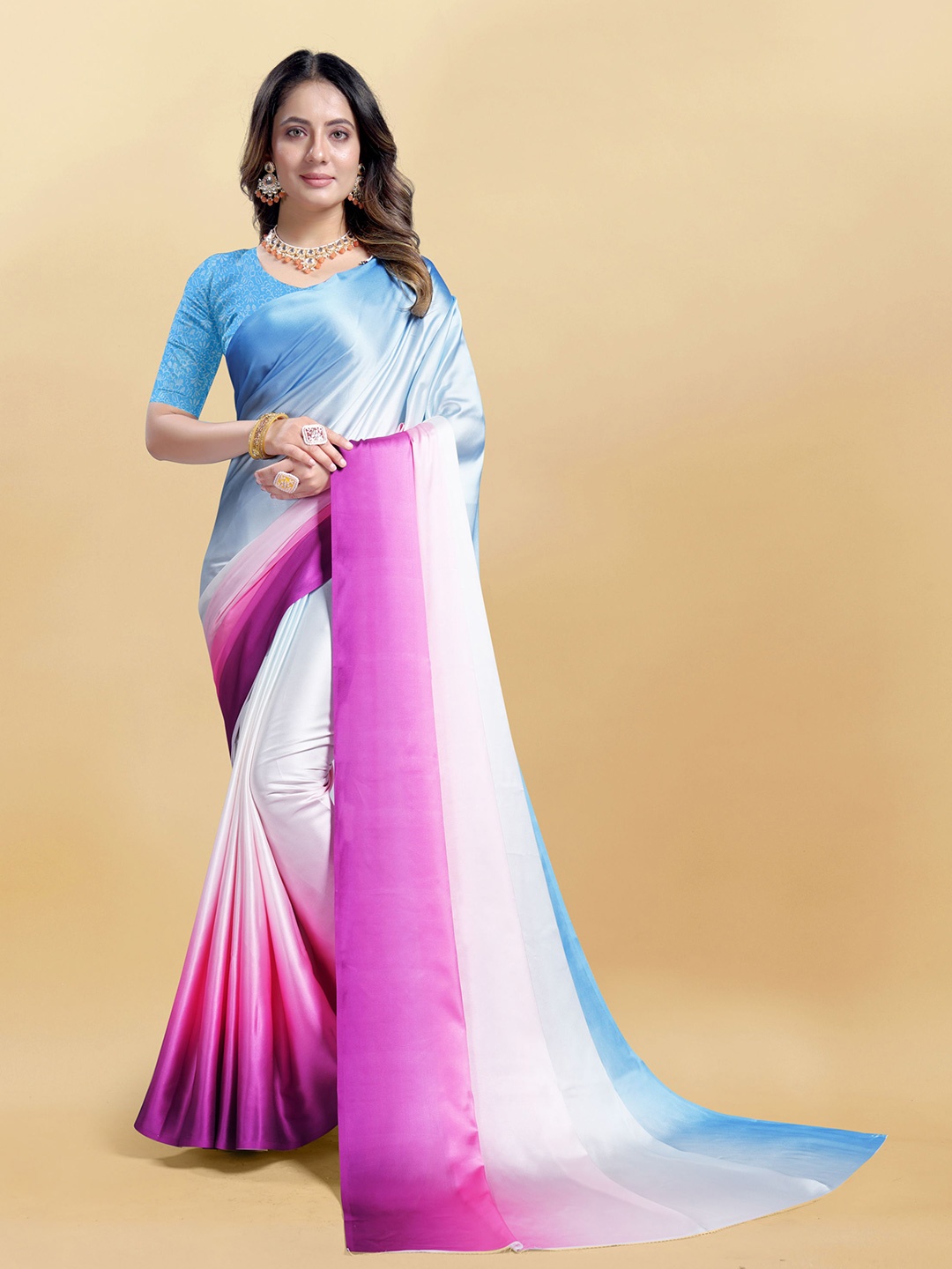 

Mitera Ombre Satin Saree, Blue