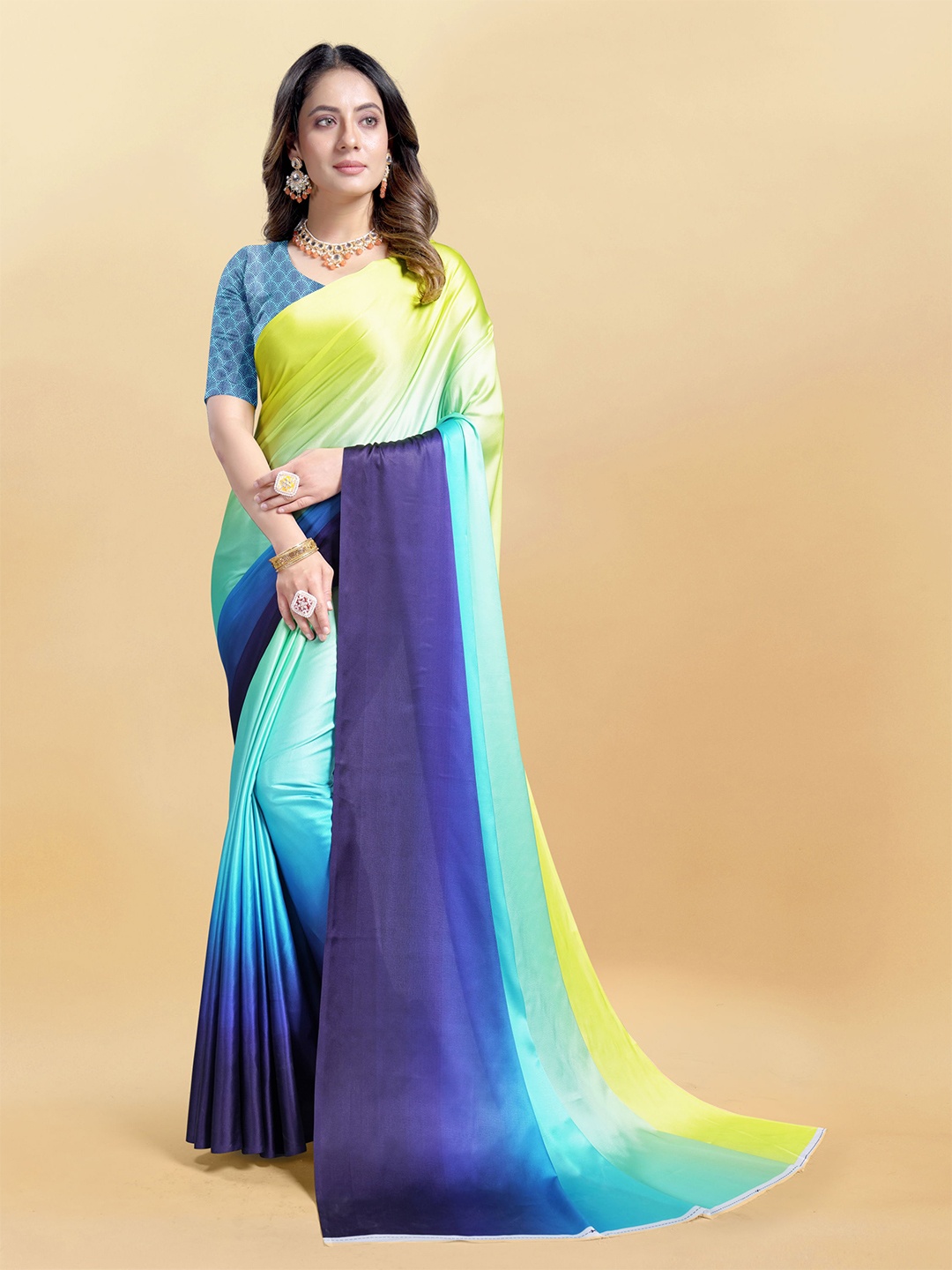 

Mitera Ombre Satin Saree, Blue