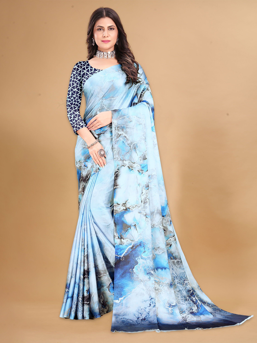 

Mitera Abstract Satin Saree, Blue