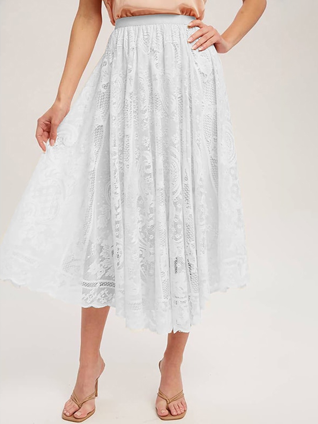 

StyleCast x Revolte Women Lace A-Line Flared Midi Skirt, White