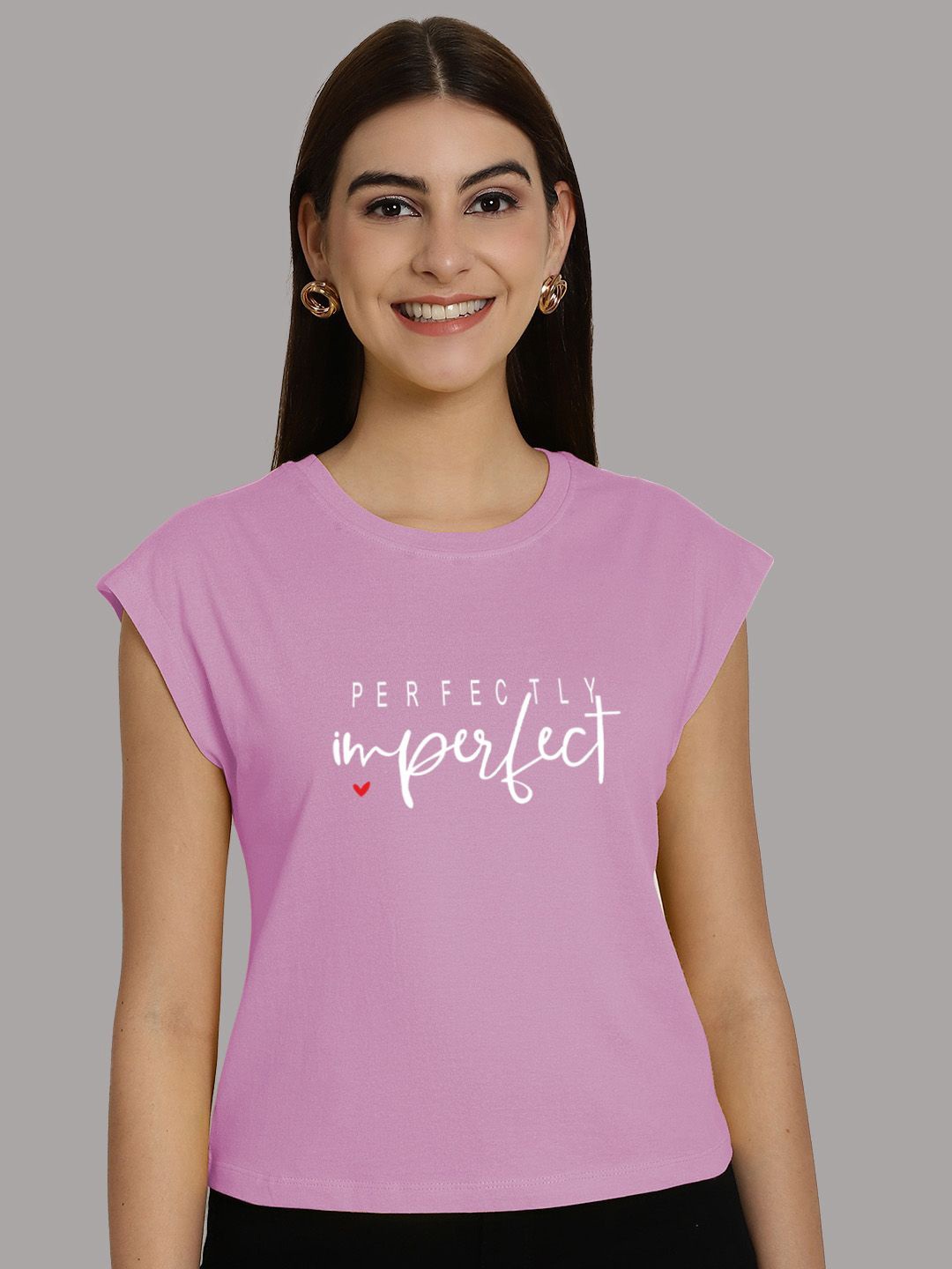 

Friskers Women Typography Printed Round Neck Cotton T-shirt, Purple