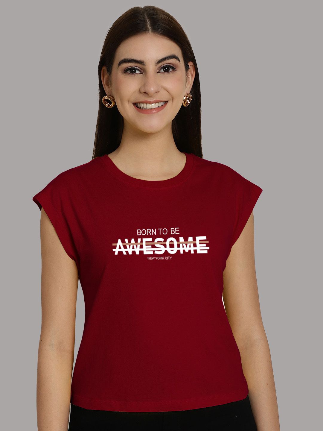 

Friskers Typography Printed Round Neck Extended Sleeves Pure Cotton Tshirt, Maroon