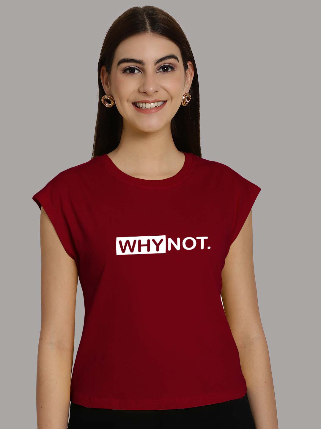 

Friskers Women Typography Printed Round Neck Cotton T-shirt, Maroon
