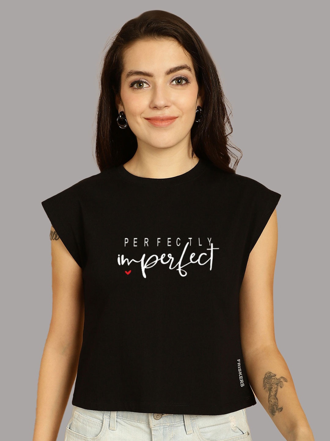 

Friskers Typography Printed Extended Sleeves Cotton T-shirt, Black