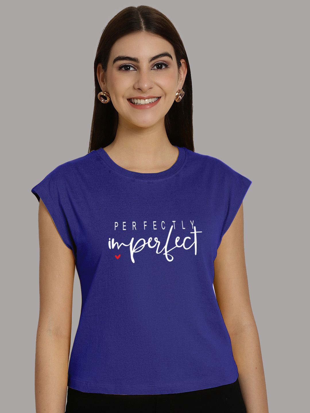 

Friskers Women Typography Printed Cap Sleeves Round Neck T-shirt, Blue