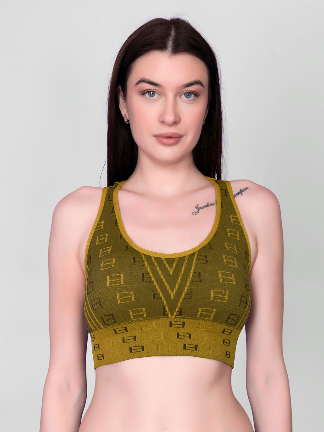 

DEALSEVEN FASHION Geometric Bra Full Coverage Lightly Padded Workout Bra, Yellow