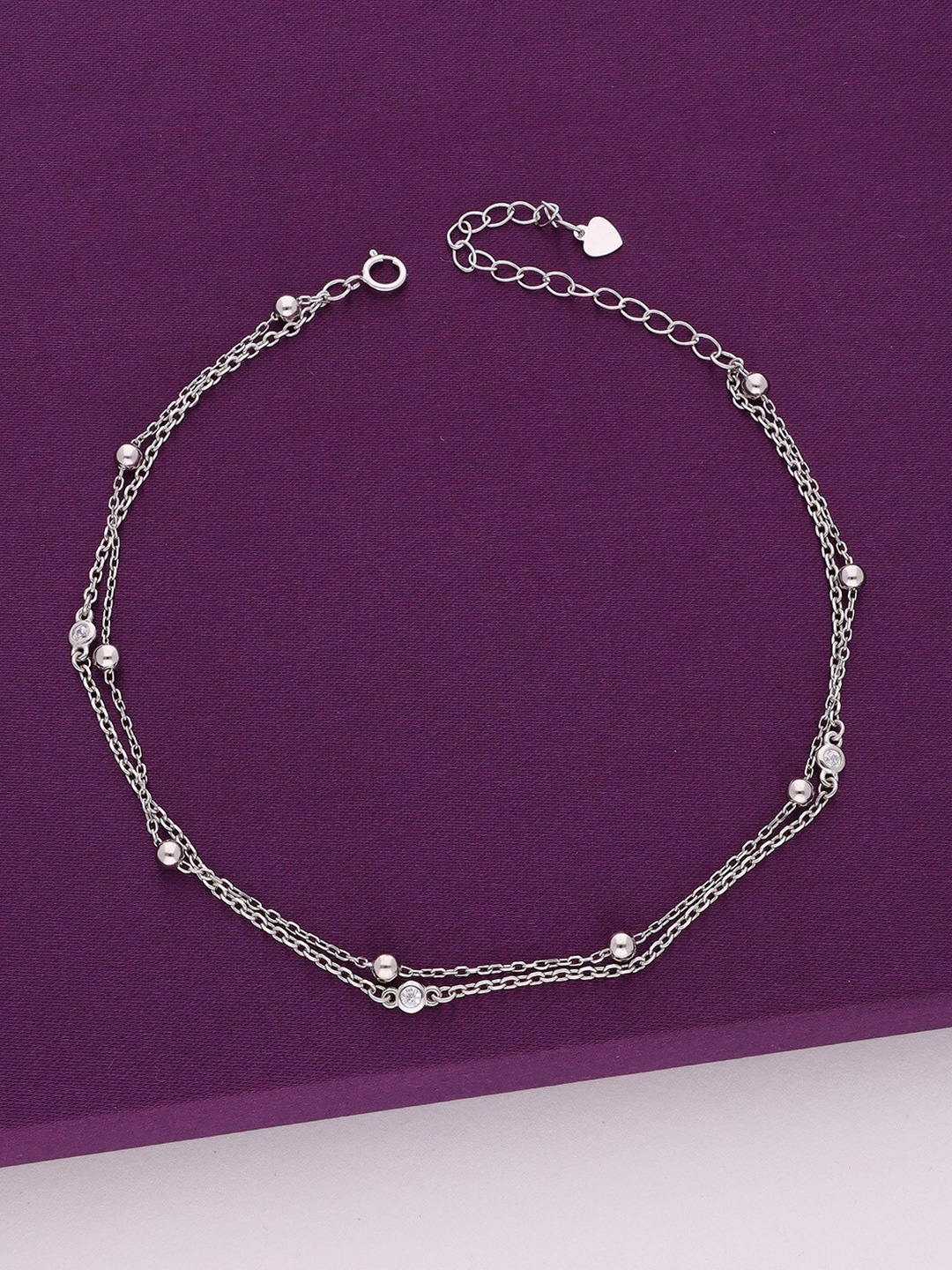 

KAI JEWEL Rhodium-Plated Artificial Stones Studded Anklet, Silver