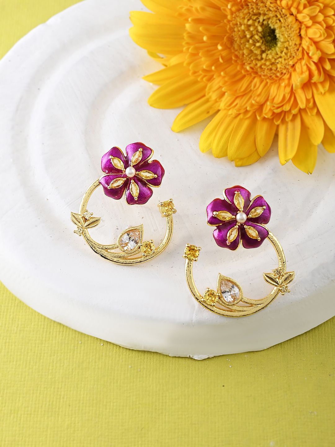 

Voylla Women Floral Drop Earrings, Gold