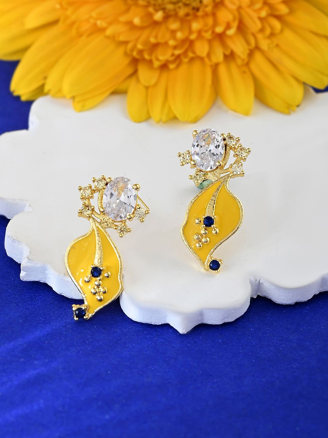 

Voylla Cubic Zirconia Gold-Plated Floral Drop Earrings, White