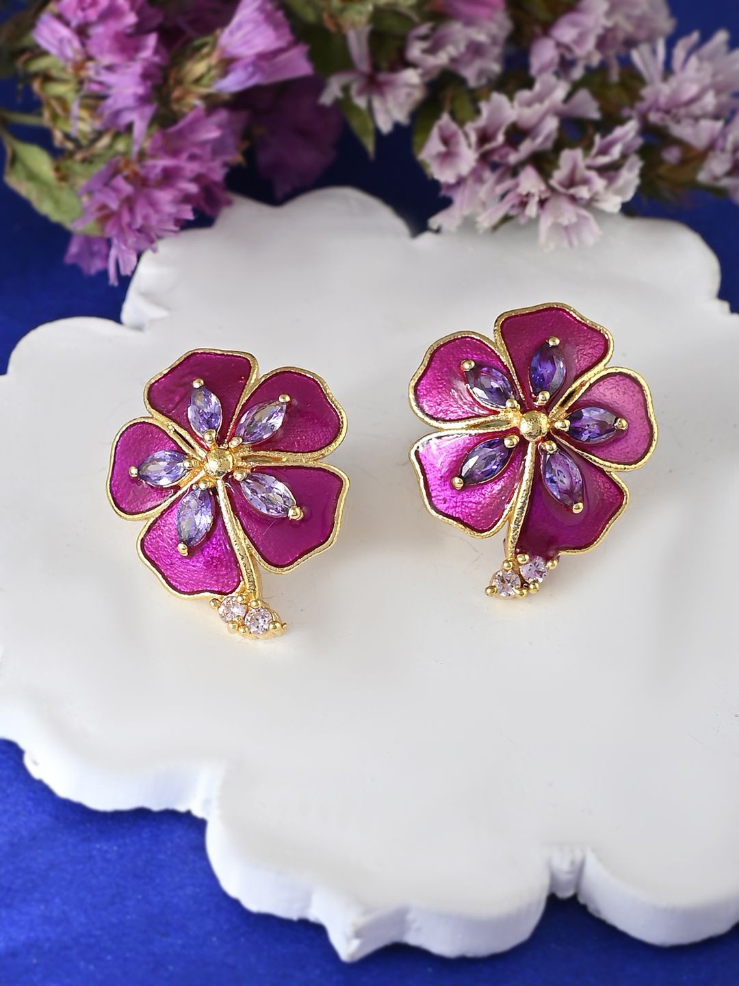 

Voylla Floral Studs Earrings, Purple