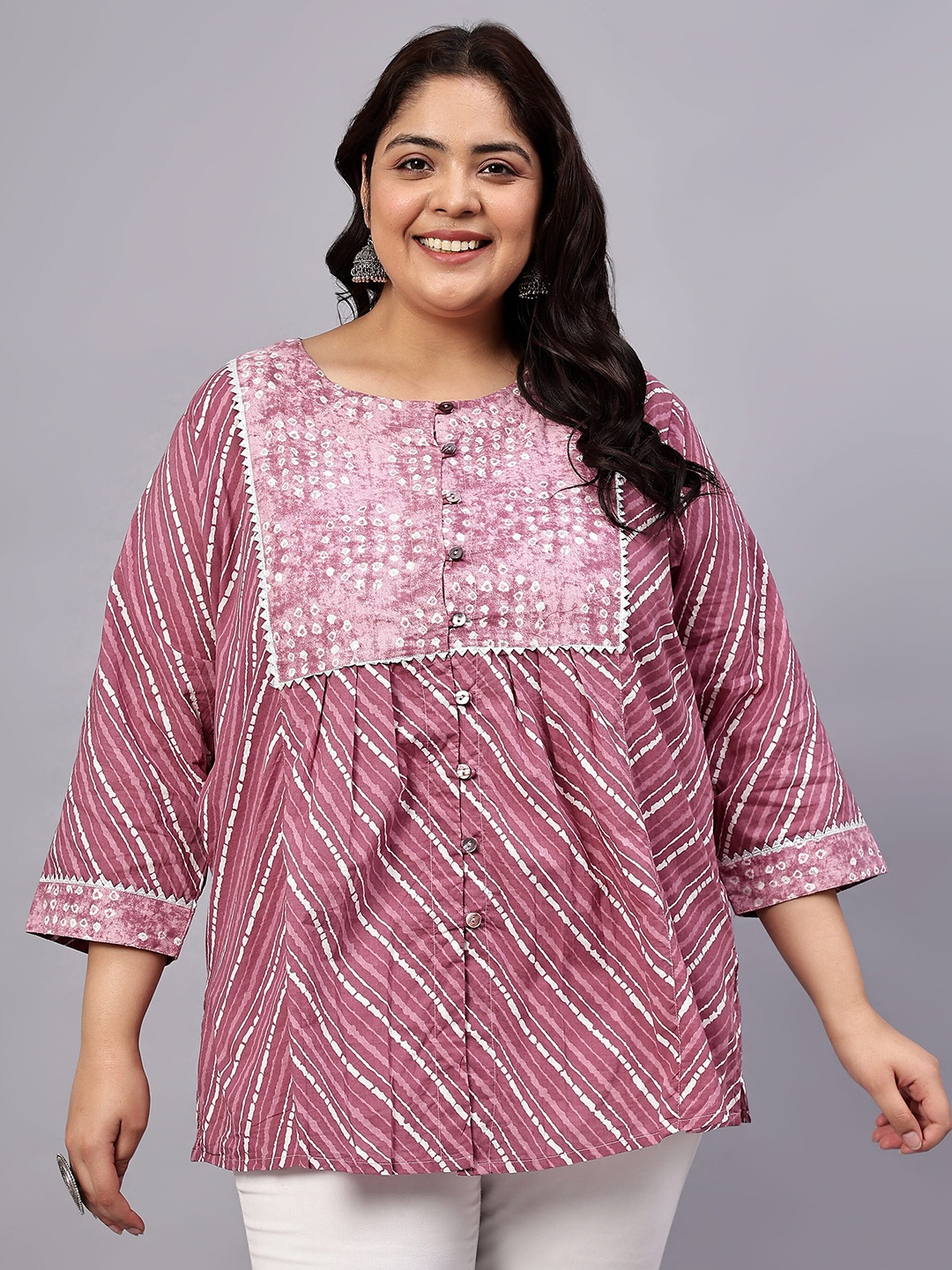 

Indietoga Plus Size Printed Cotton Longline Tunic, Pink
