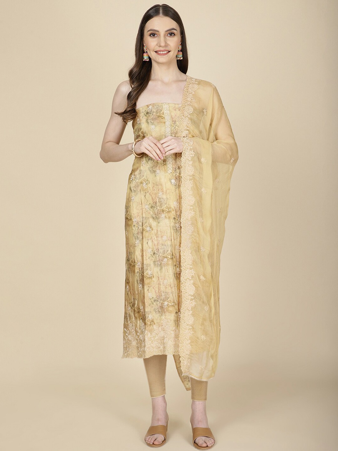 

Meena Bazaar Printed Unstitched Dress Material, Mustard