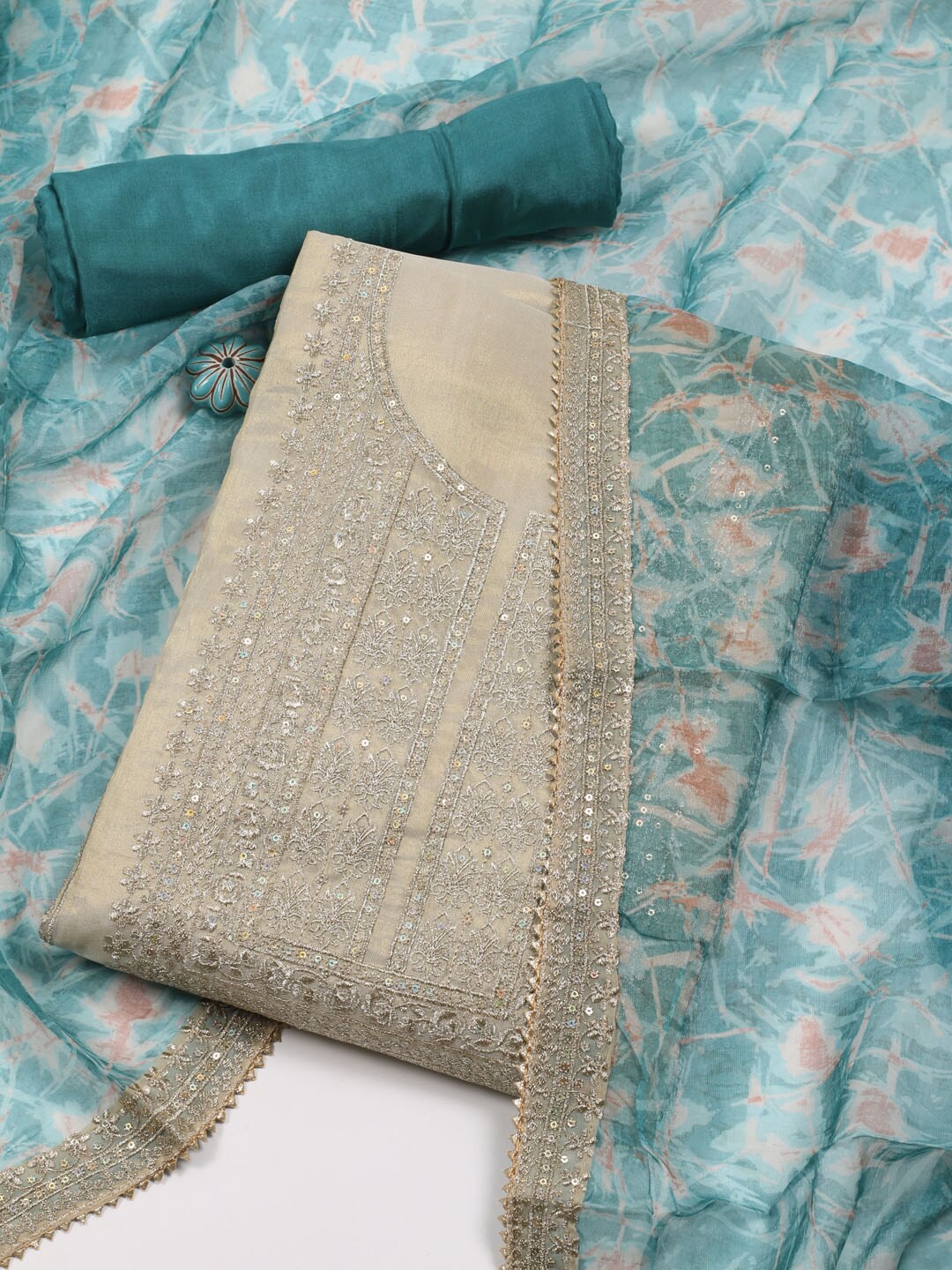 

Meena Bazaar Embroidered Unstitched Dress Material, Beige