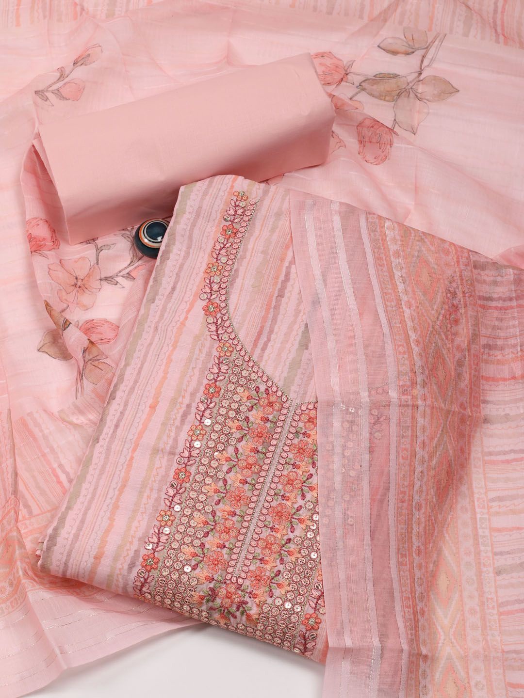 

Meena Bazaar Printed Linen Unstitched Dress Material, Pink