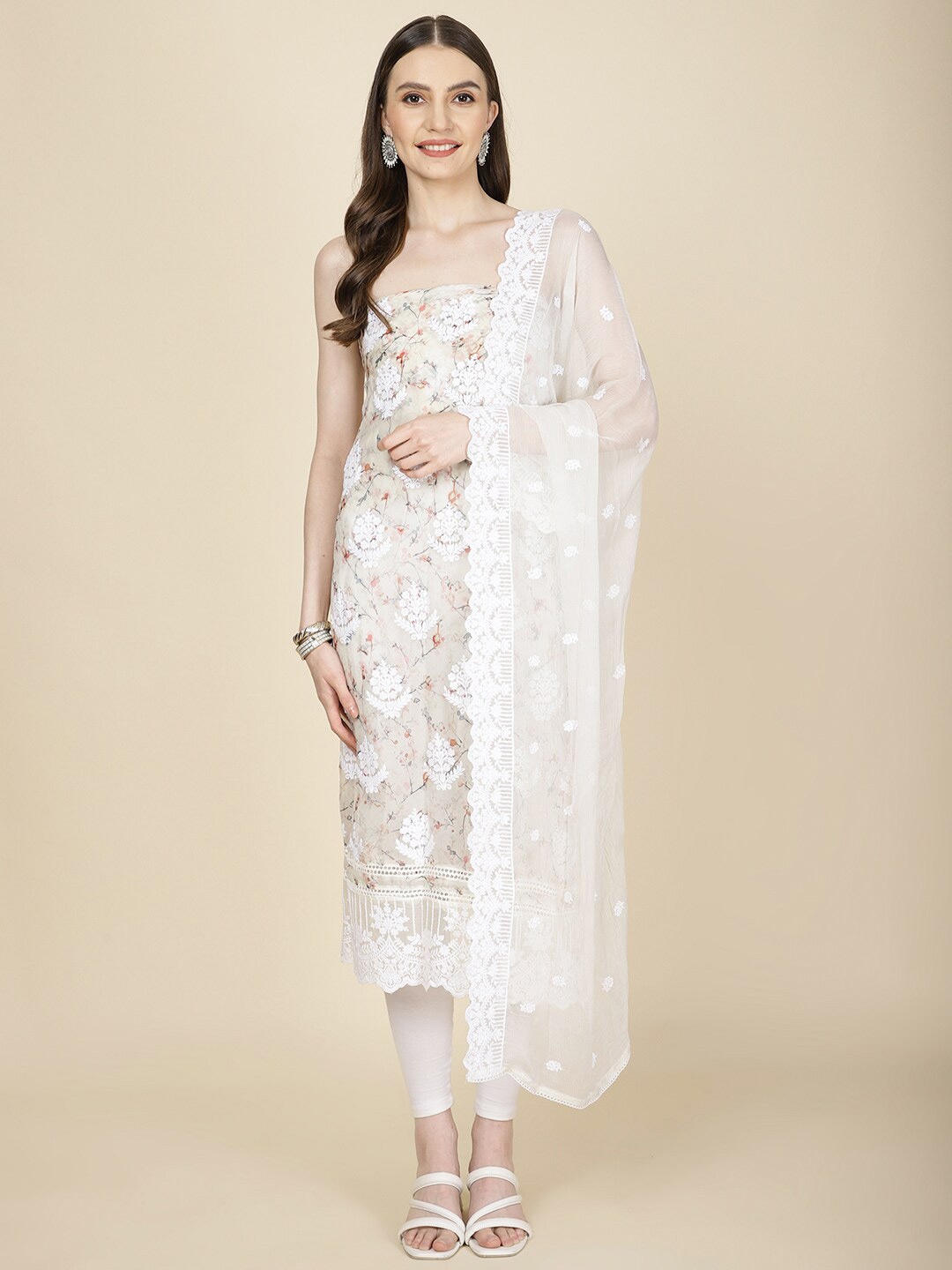

Meena Bazaar Embroidered Unstitched Dress Material, Beige