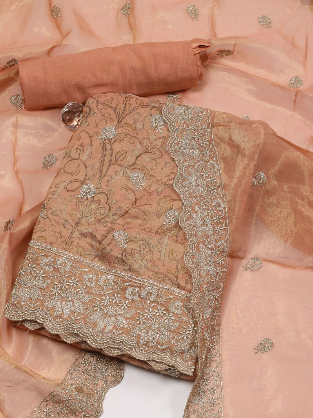 

Meena Bazaar Embroidered Unstitched Dress Material, Peach