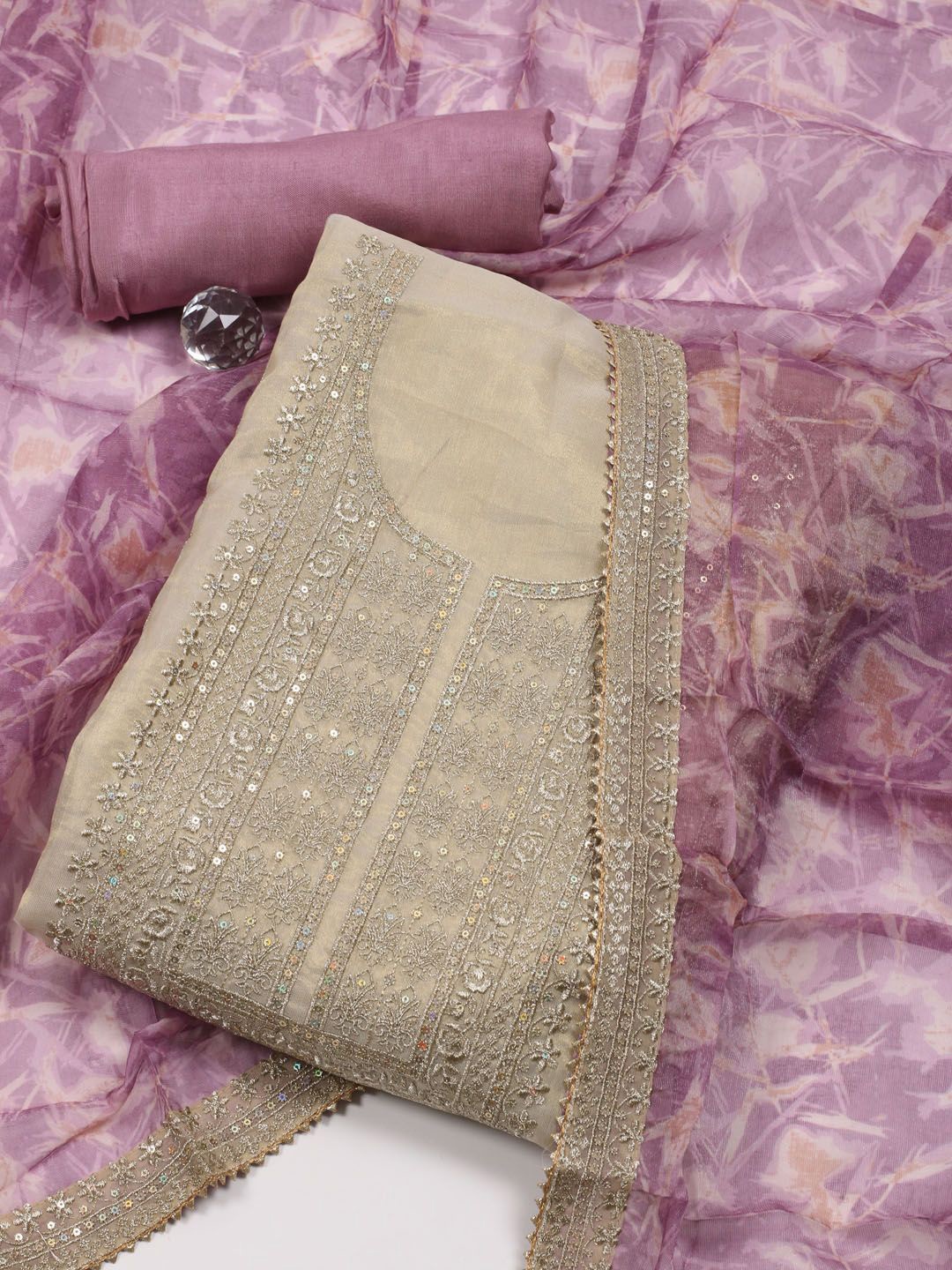 

Meena Bazaar Embroidered Unstitched Dress Material, Beige