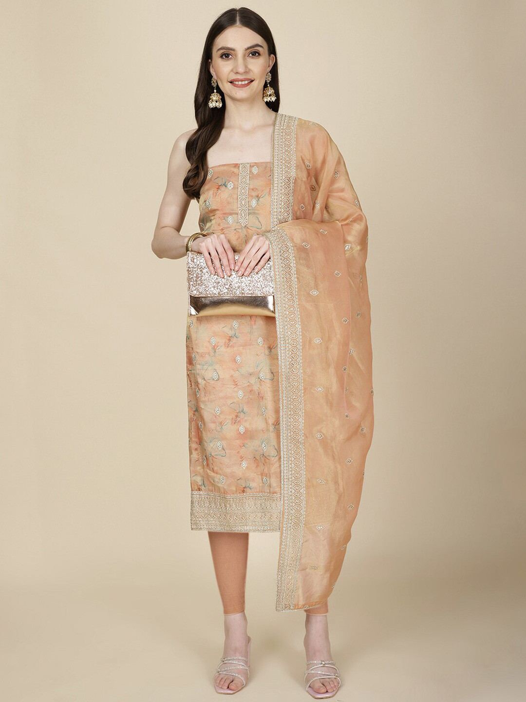 

Meena Bazaar Embroidered Unstitched Dress Material, Peach