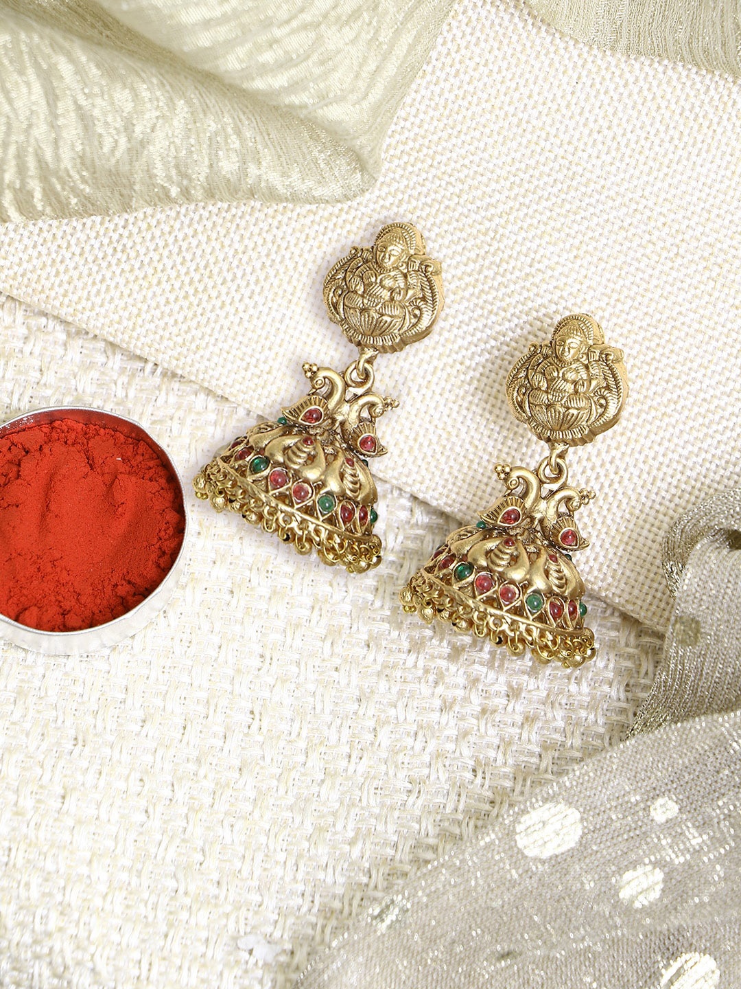 

Adwitiya Collection Women Classic Jhumkas Earrings, Gold