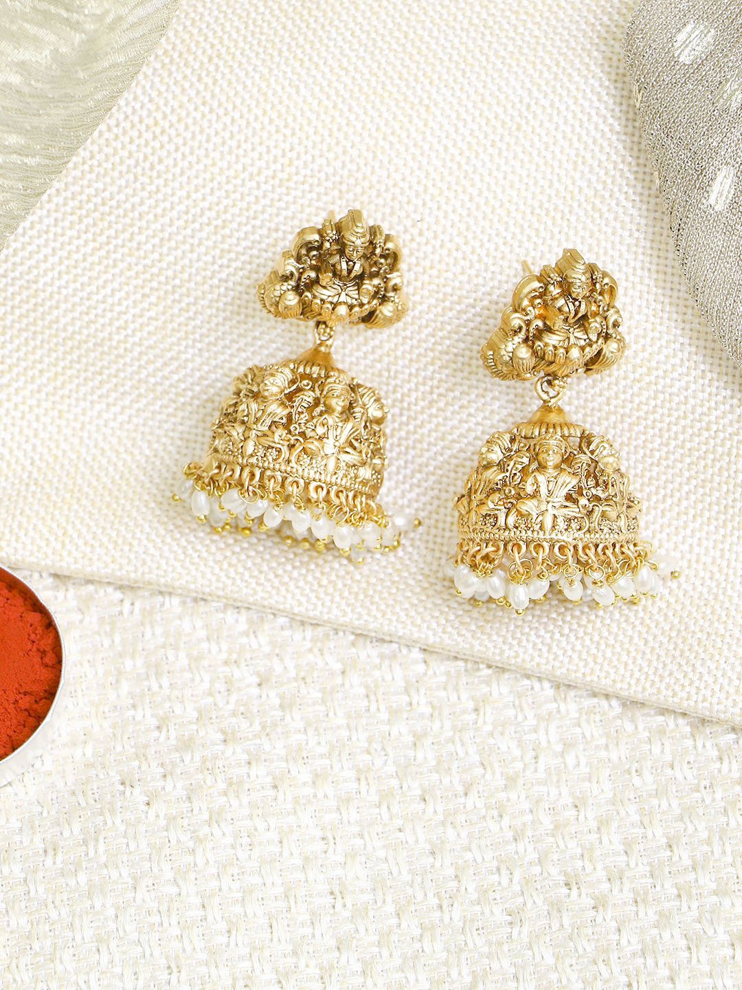 

Adwitiya Collection Women Classic Jhumkas Earrings, Gold