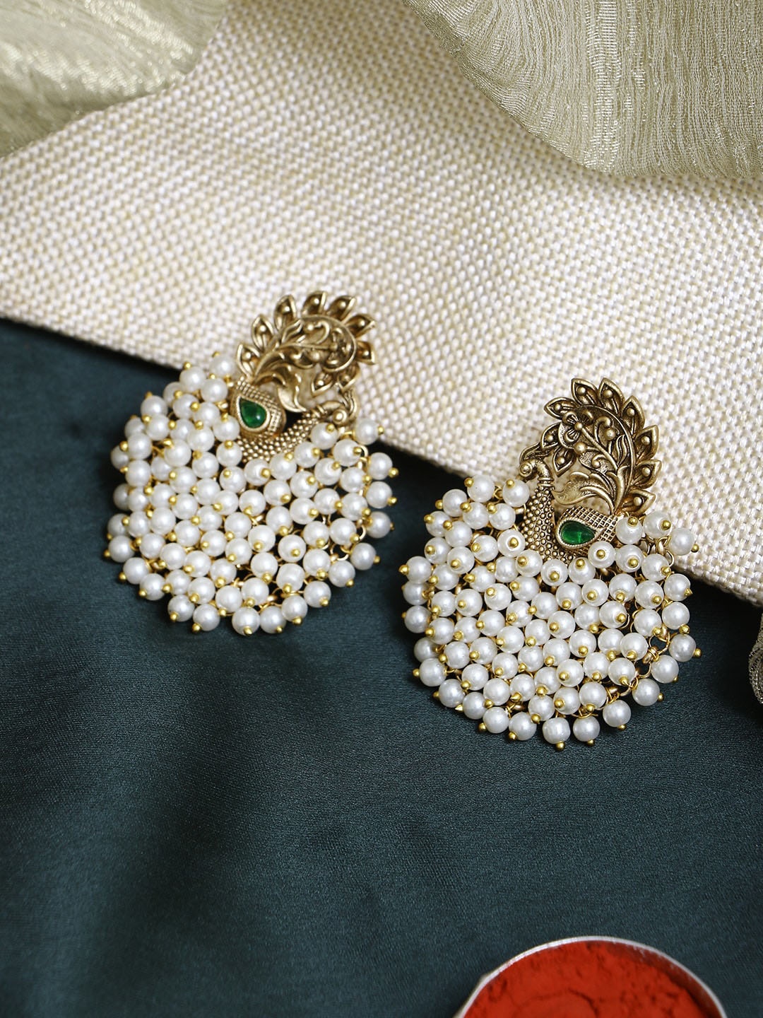 

Adwitiya Collection Women Classic Chandbalis Earrings, Gold