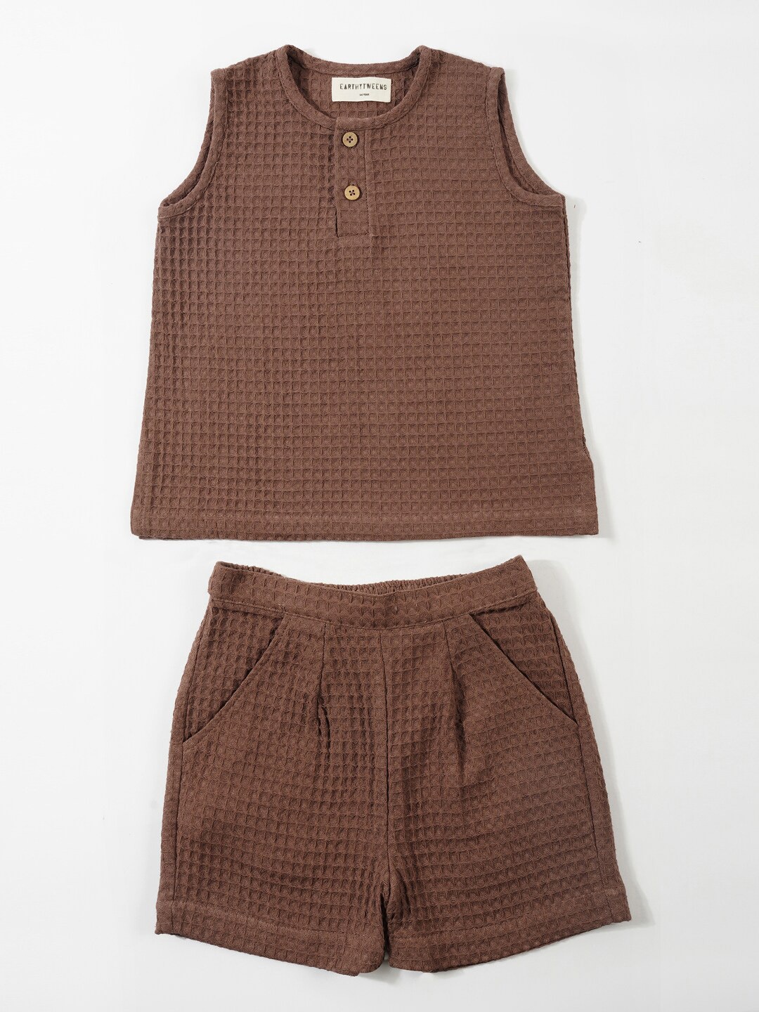 

BAESD Boys Self Design Top With Short, Brown