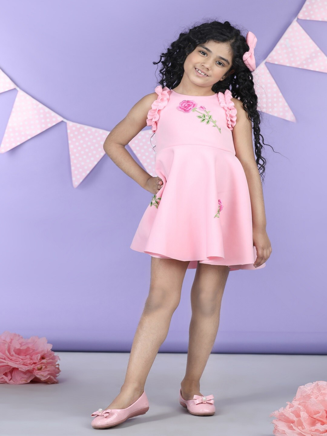 

THE LITTLE CELEBS Embroidered Fit & Flare Dress, Pink