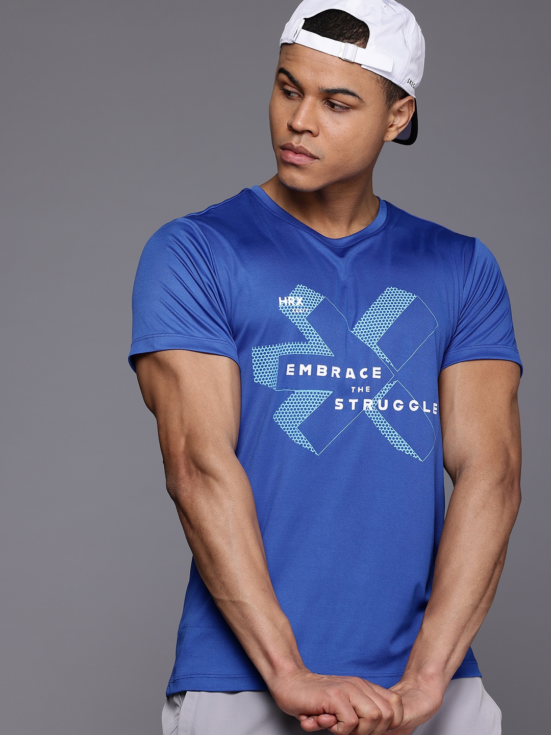 

HRX by Hrithik Roshan Brand Logo Printed Rapid-Dry Training T-shirt, Blue