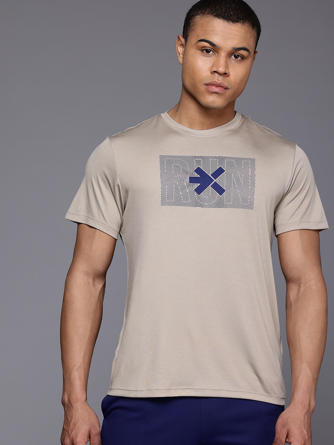 

HRX by Hrithik Roshan Brand Logo Printed Rapid-Dry RunningT-shirt, Taupe