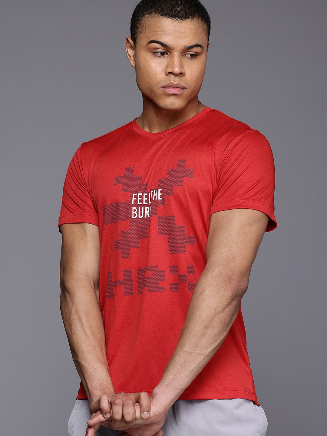 

HRX by Hrithik Roshan Cherry Red Brand Logo Printed Rapid-Dry Training T-shirt