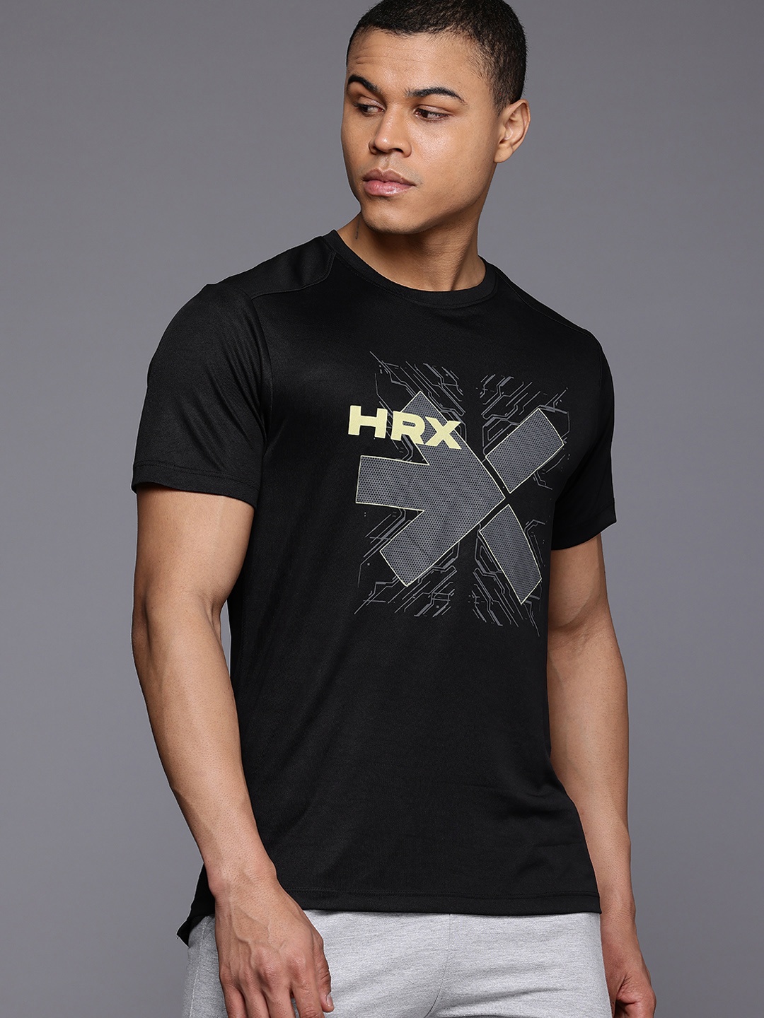 

HRX by Hrithik Roshan Brand Logo Printed Rapid-Dry Training T-shirt, Black