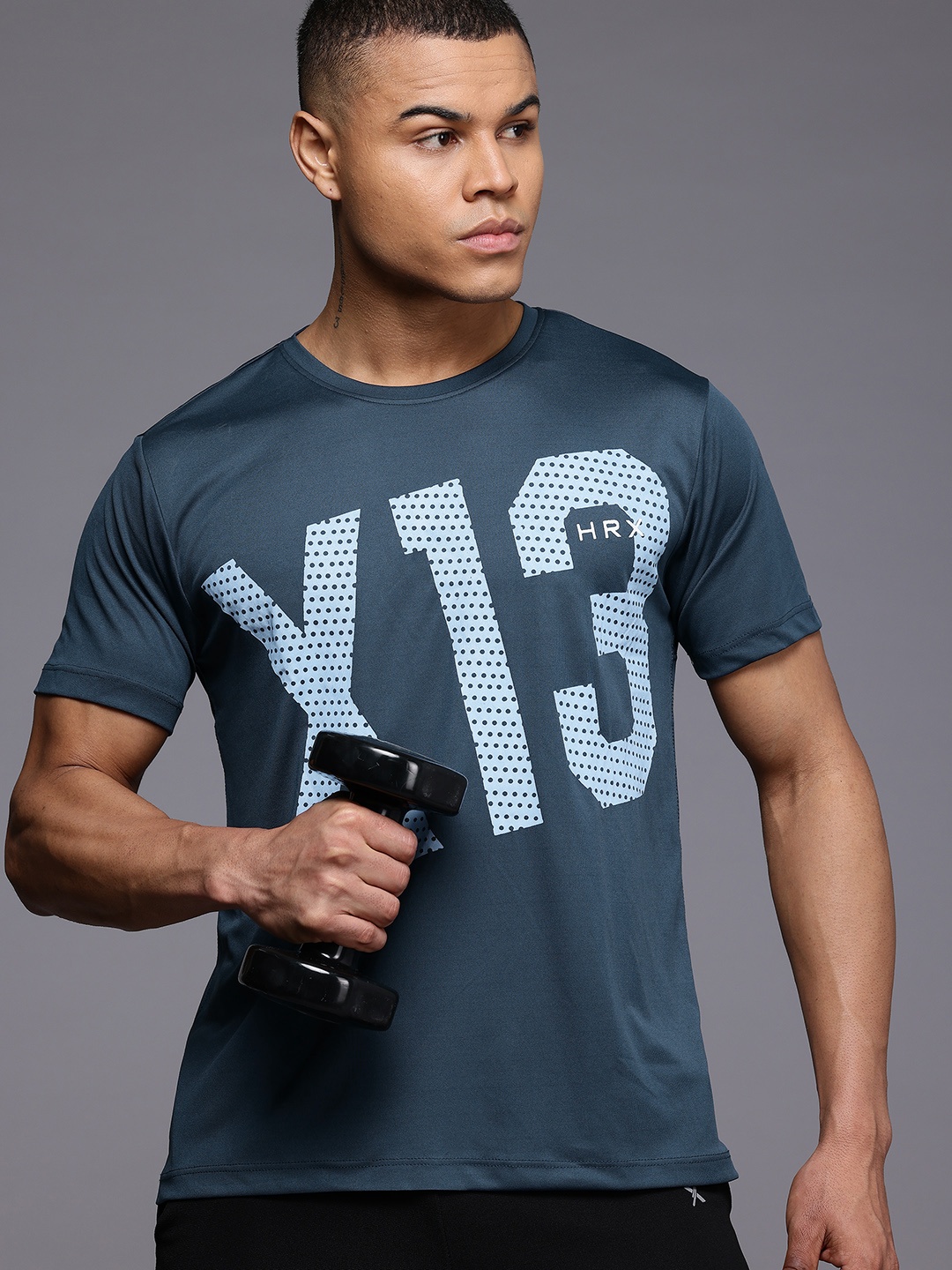 

HRX by Hrithik Roshan Men Printed Rapid-Dry Training T-shirt, Navy blue