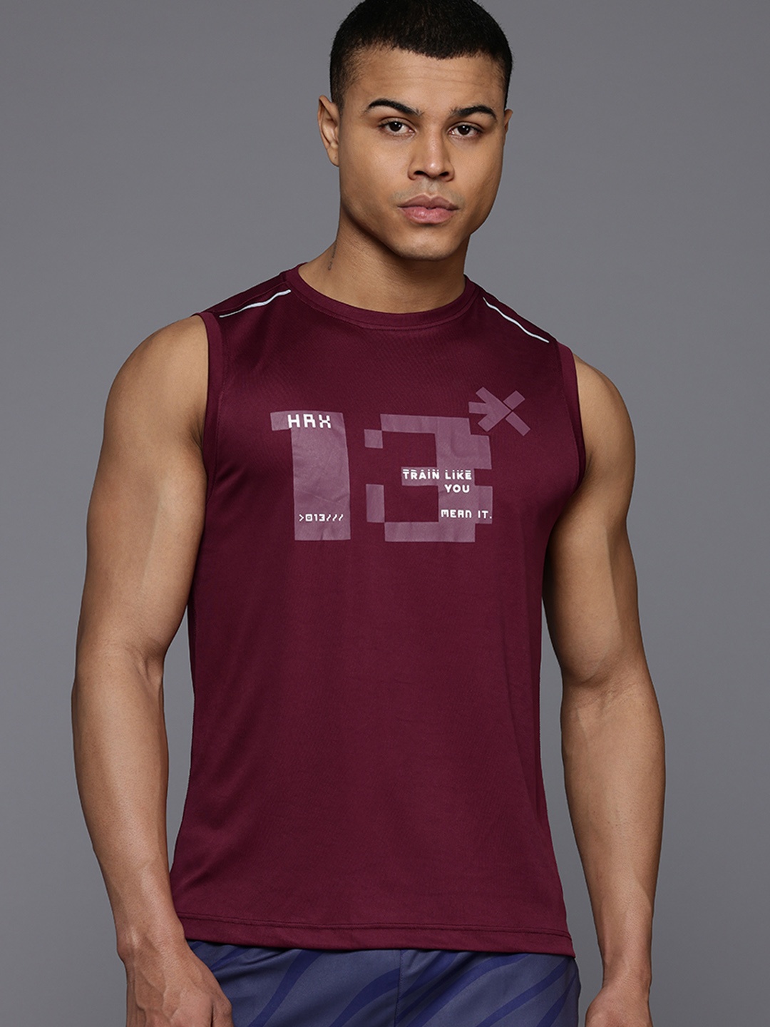 

HRX by Hrithik Roshan Men Typography Printed Rapid-Dry Training T-shirt, Burgundy