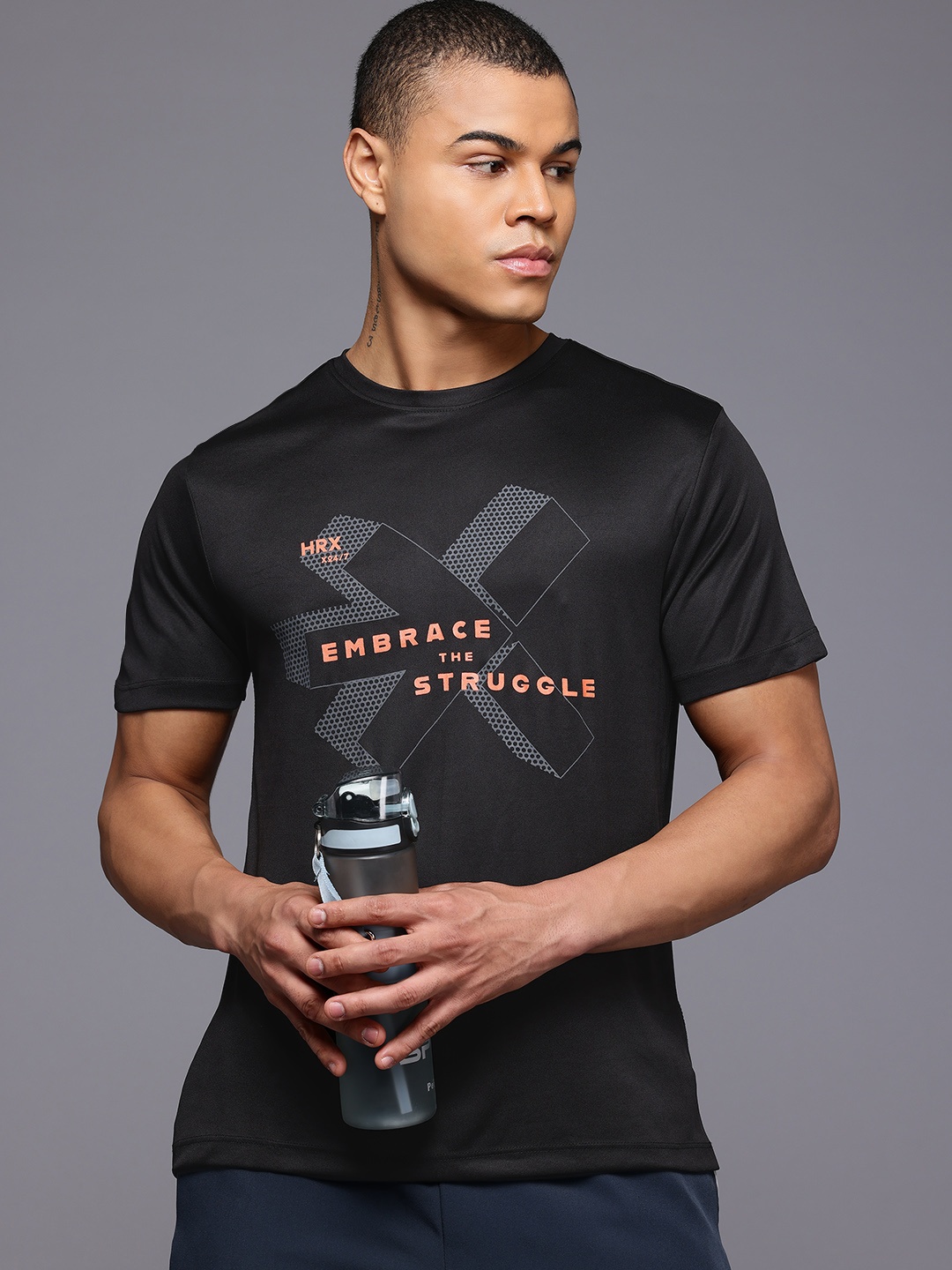 

HRX by Hrithik Roshan Rapid-Dry Brand Logo Print Training T-shirt, Black