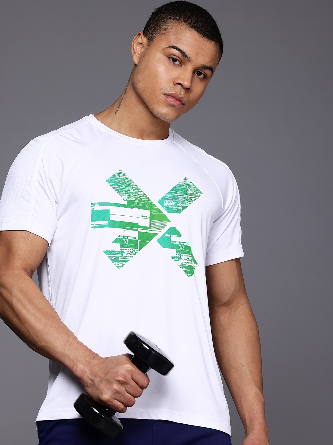 

HRX by Hrithik Roshan Brand Logo Printed Rapid-Dry Training T-shirt, White