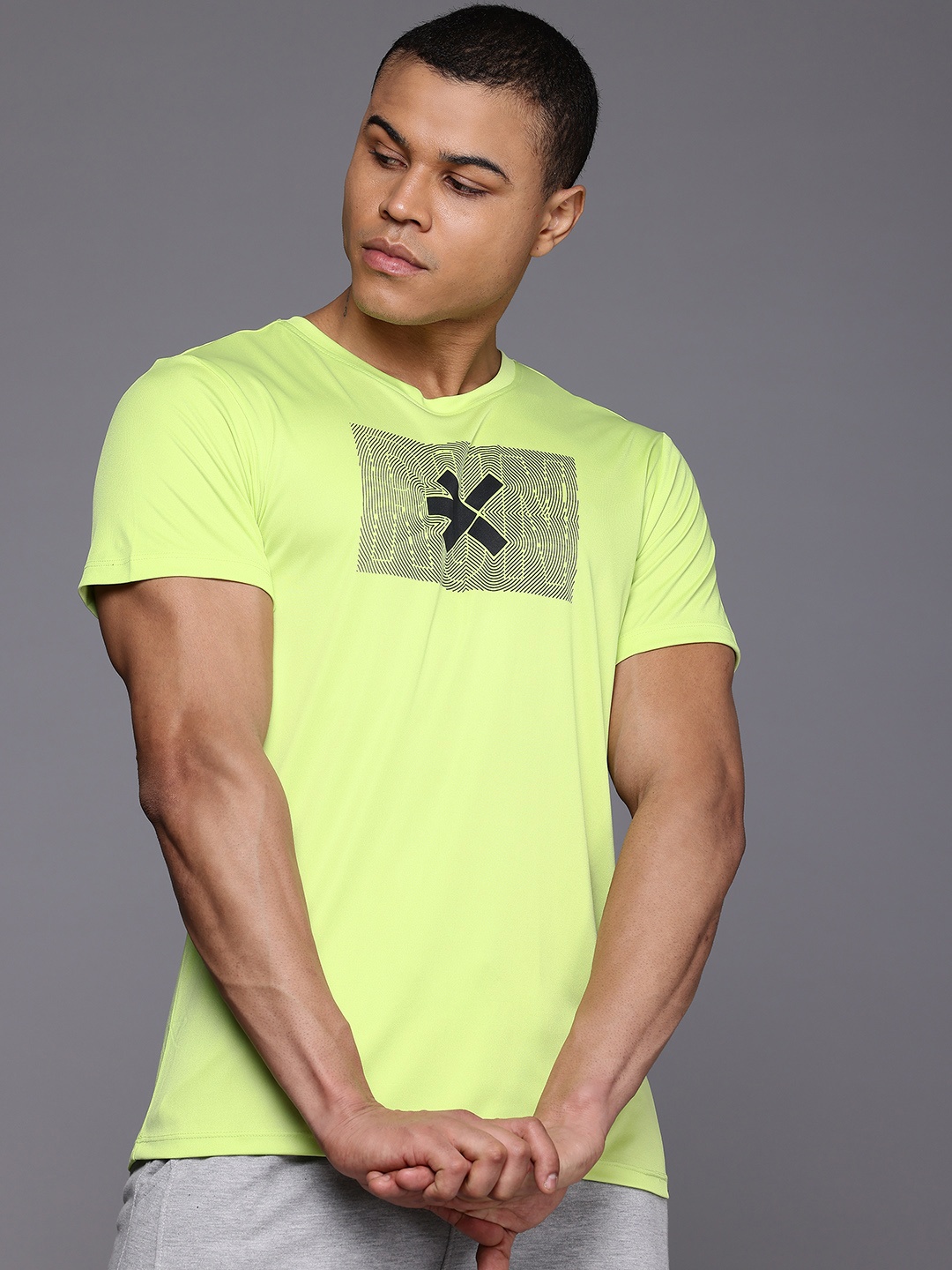 

HRX by Hrithik Roshan Brand Logo Printed Rapid-Dry Running T-shirt, Lime green