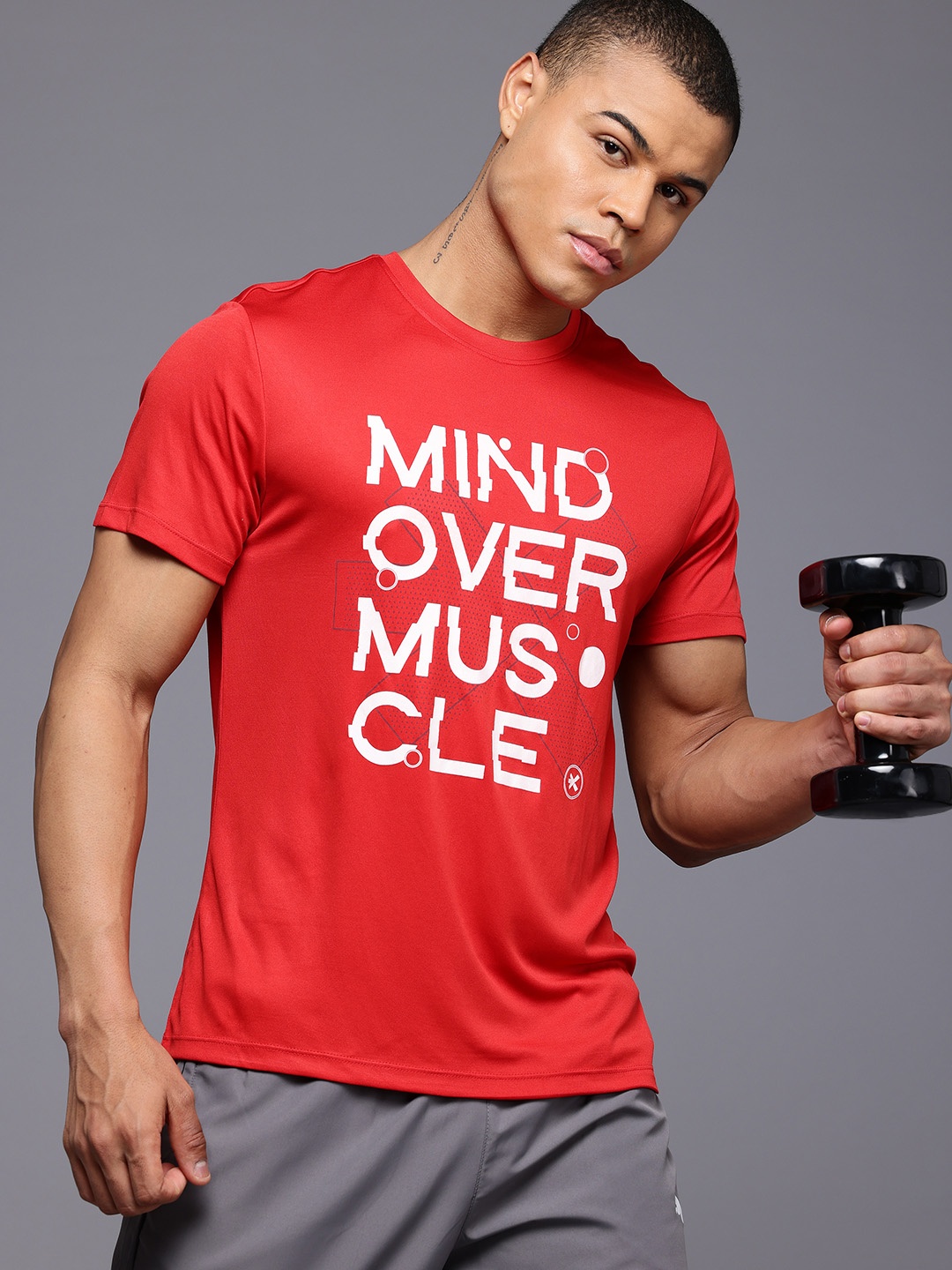 

HRX by Hrithik Roshan Rapid-Dry Typography Training T-shirt, Red