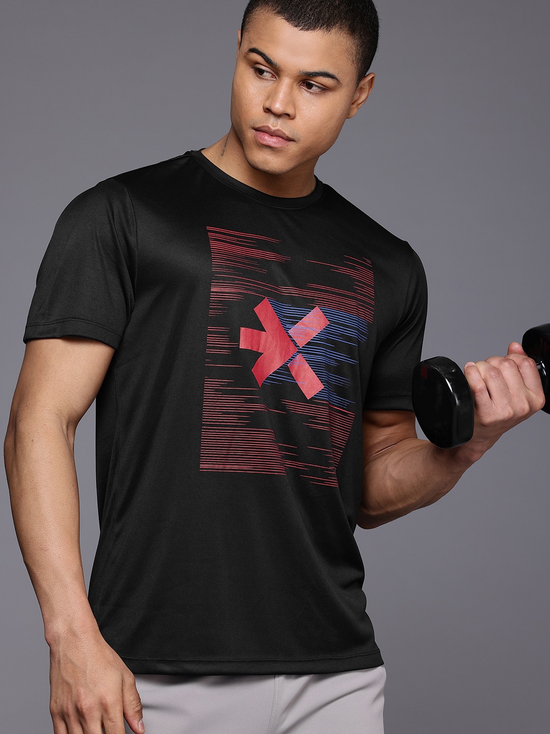 

HRX by Hrithik Roshan Brand Logo Printed Rapid Dry T-shirt, Black