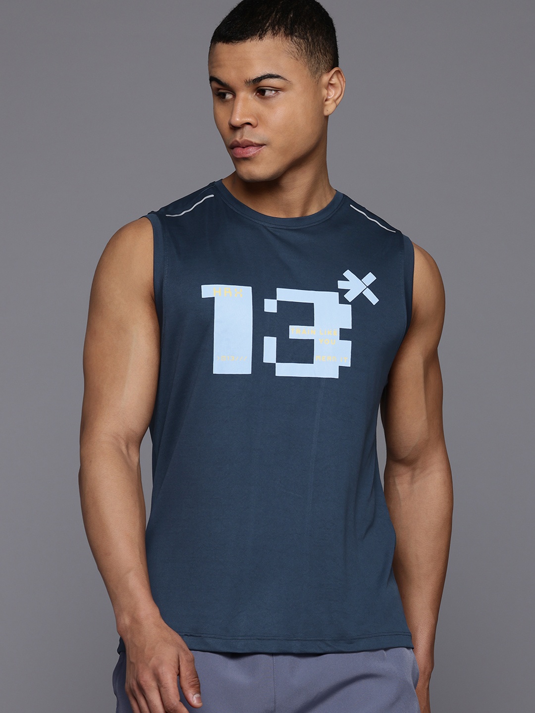 

HRX by Hrithik Roshan Typography Print Training T-shirt, Navy blue