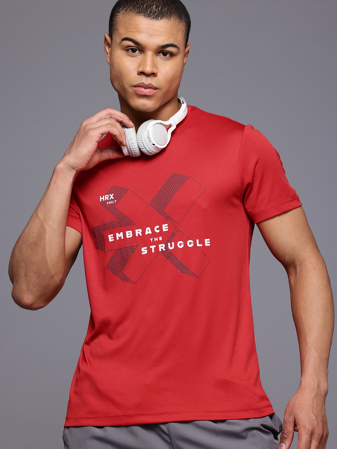 HRX by Hrithik Roshan Rapid-Dry Brand Logo Print Training T-shirt, Red