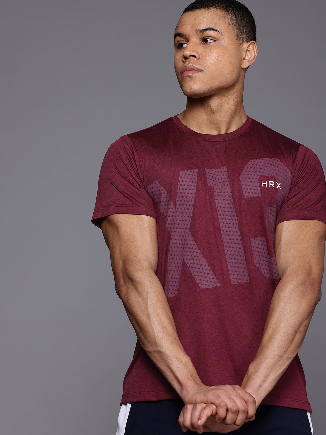 

HRX by Hrithik Roshan Typography Printed T-shirt, Maroon