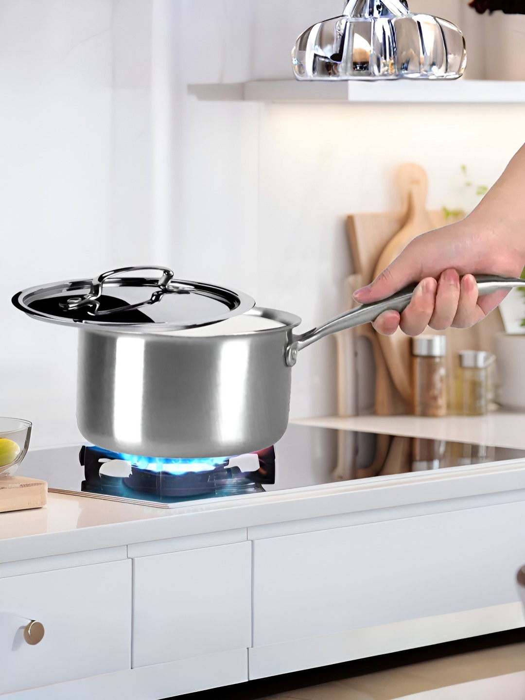 

Savya Home Induction Base Stainless Steel Sauce Pan, Silver
