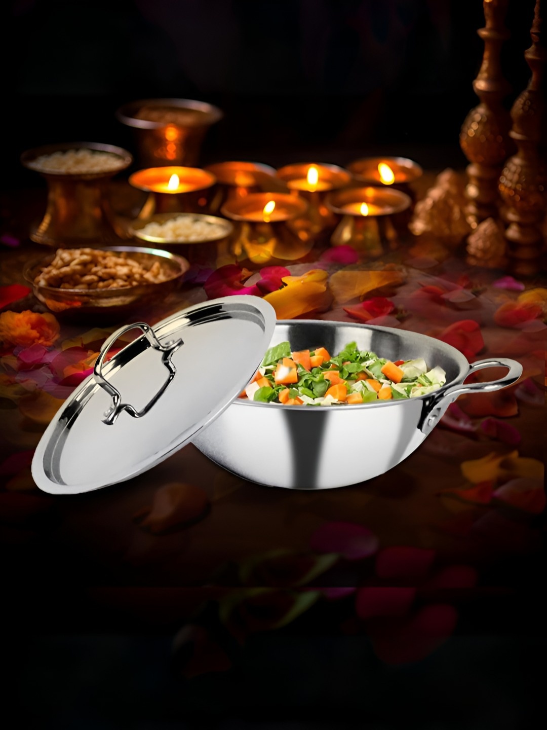

SAVYA HOME Triply Stainless Steel Kadai 2.6L, Silver
