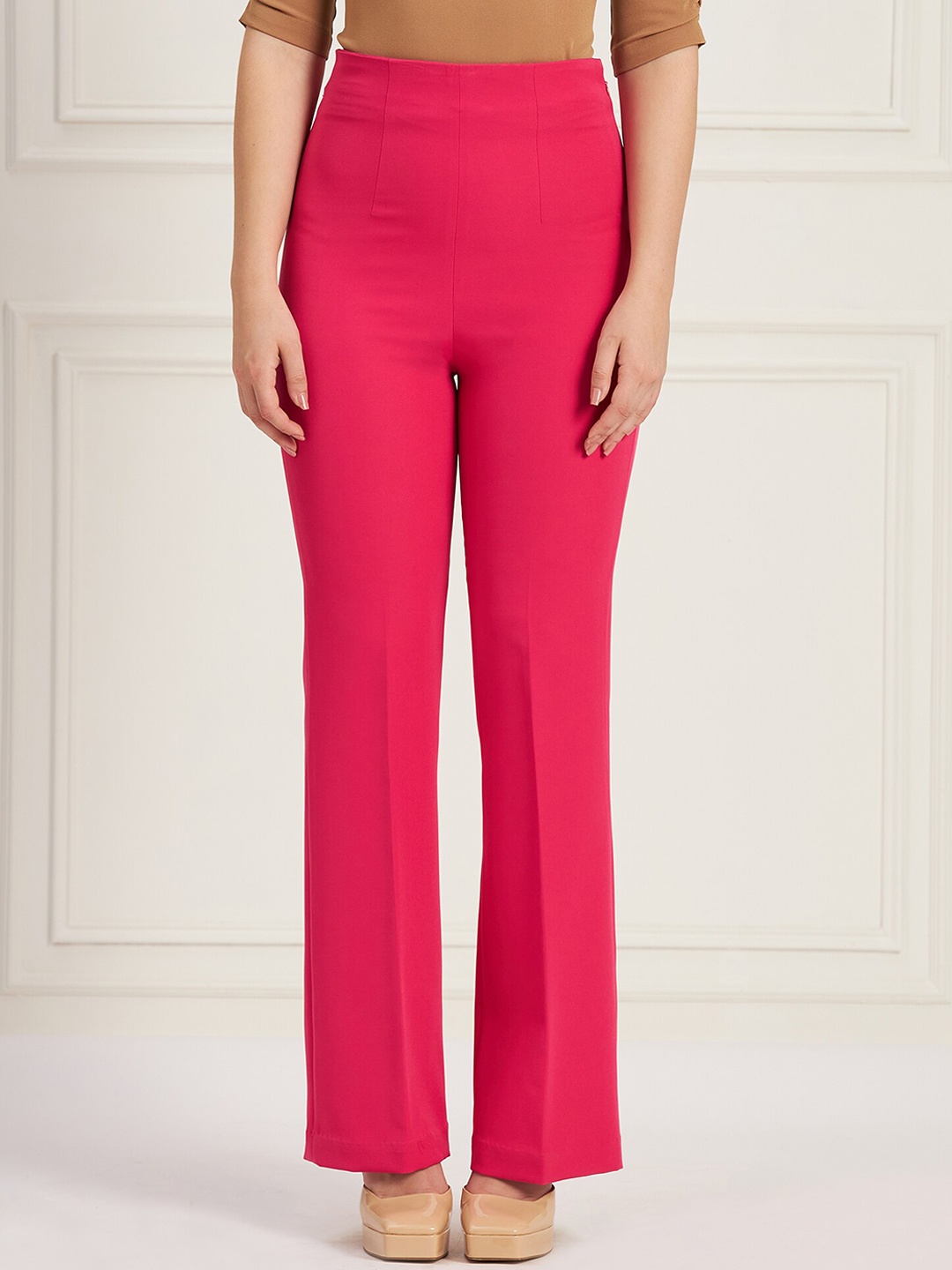 

SALT ATTIRE Women Smart Straight Fit High-Rise Trousers, Pink