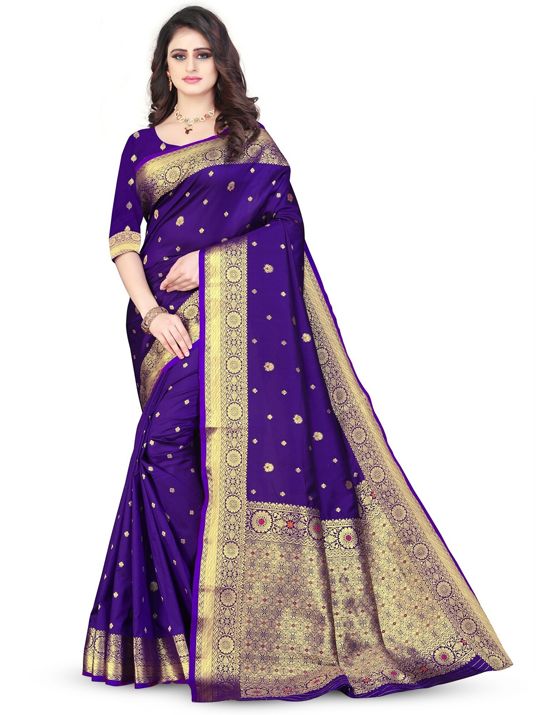 

THE WOMEN DECOR Woven Design Zari Pure Silk Banarasi Saree, Blue