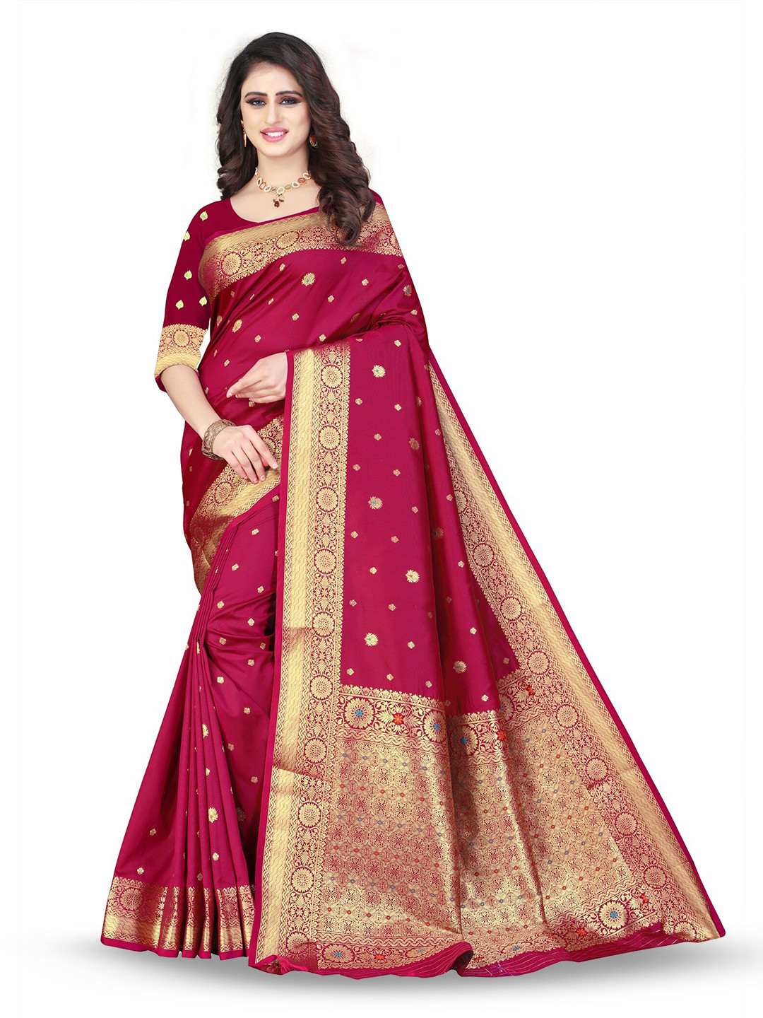 

THE WOMEN DECOR Woven Design Zari Pure Silk Banarasi Saree, Pink