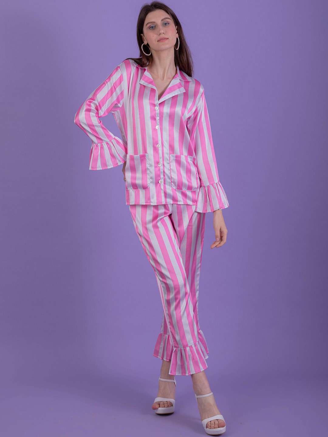 

Ezme Studio Women Striped Night suit, Pink