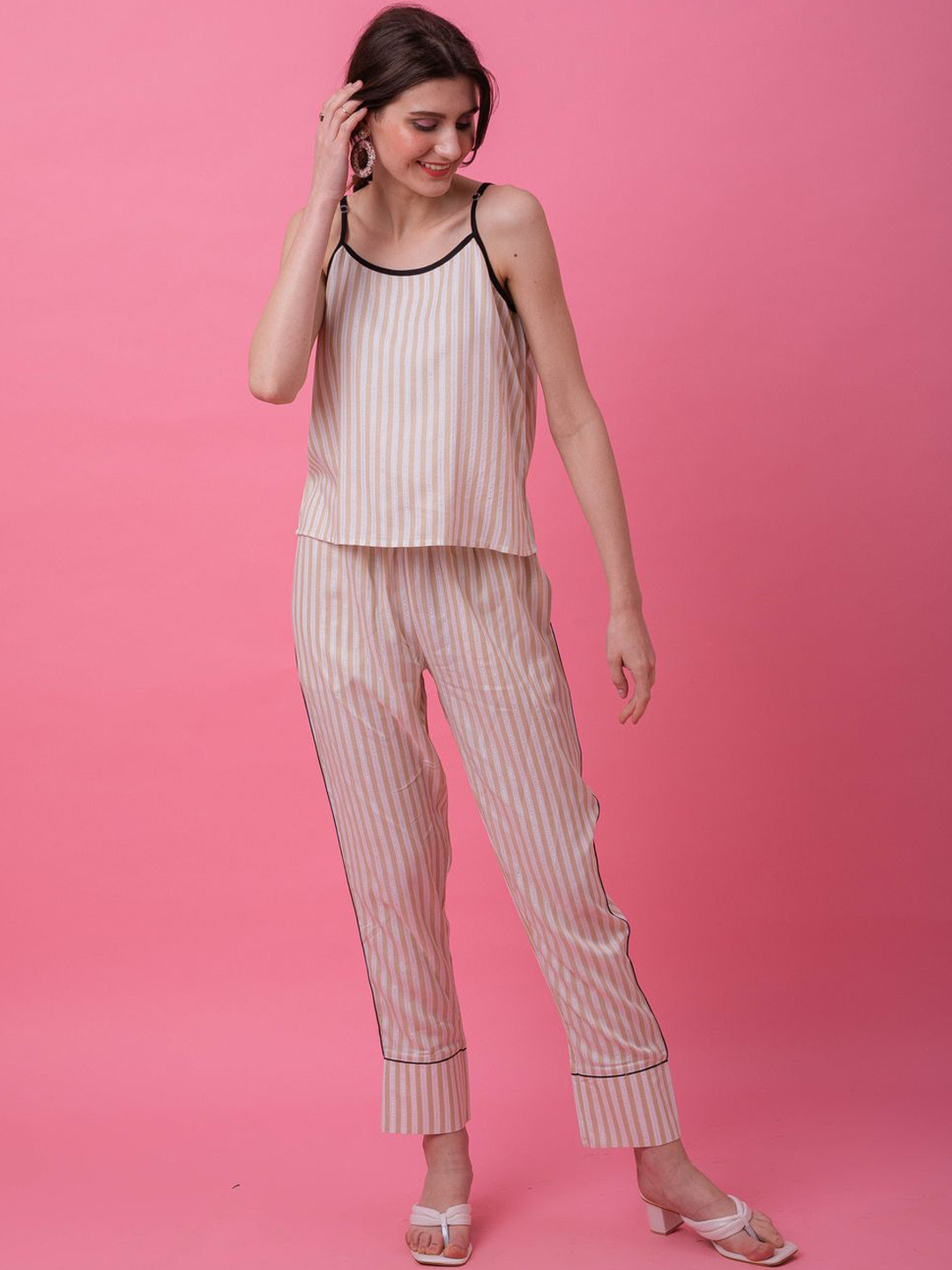 

Ezme Studio Women Striped Night suit, Beige