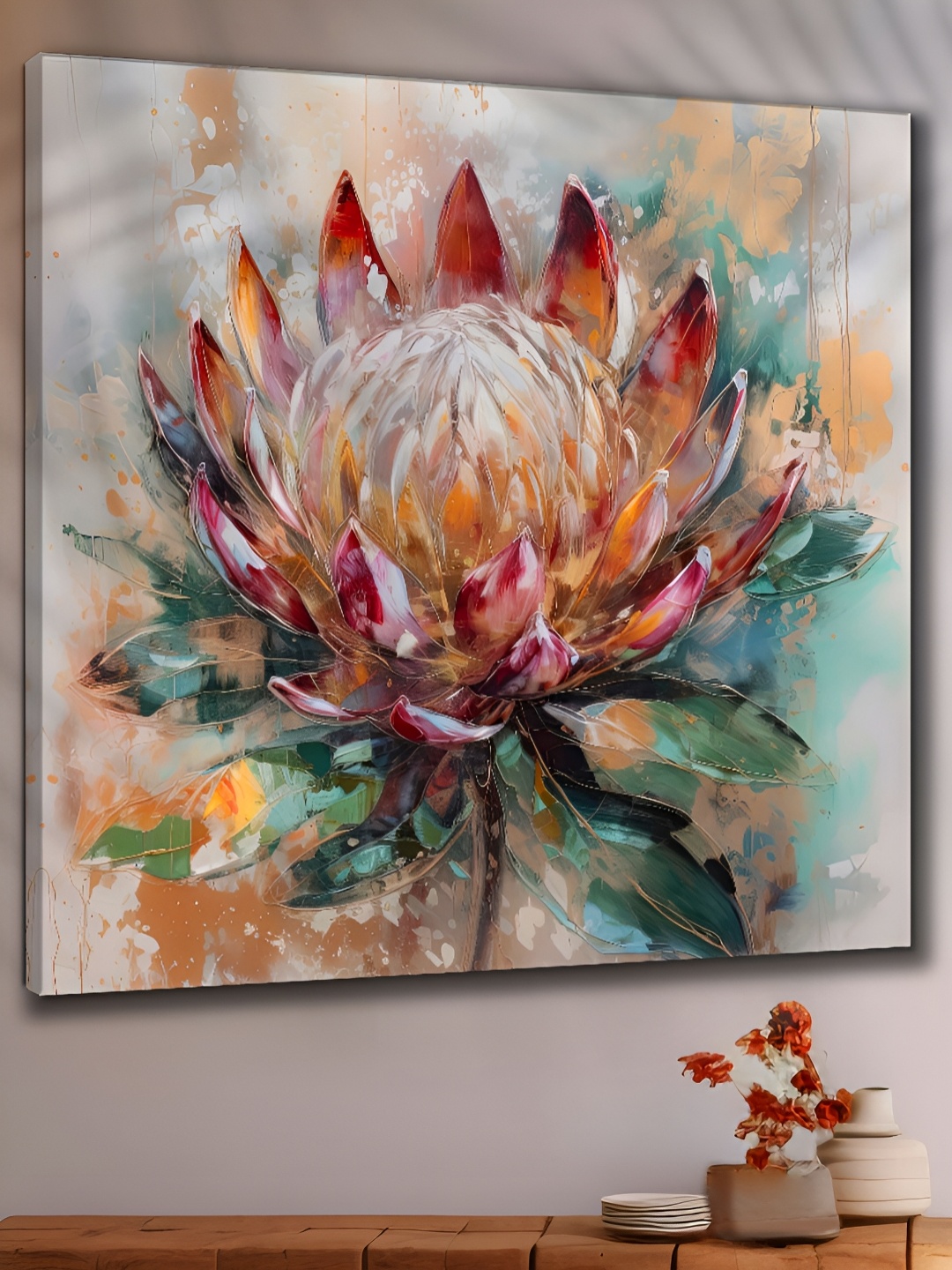 

Aura Green & Red Canvas Floral and Botanical Wall Painting