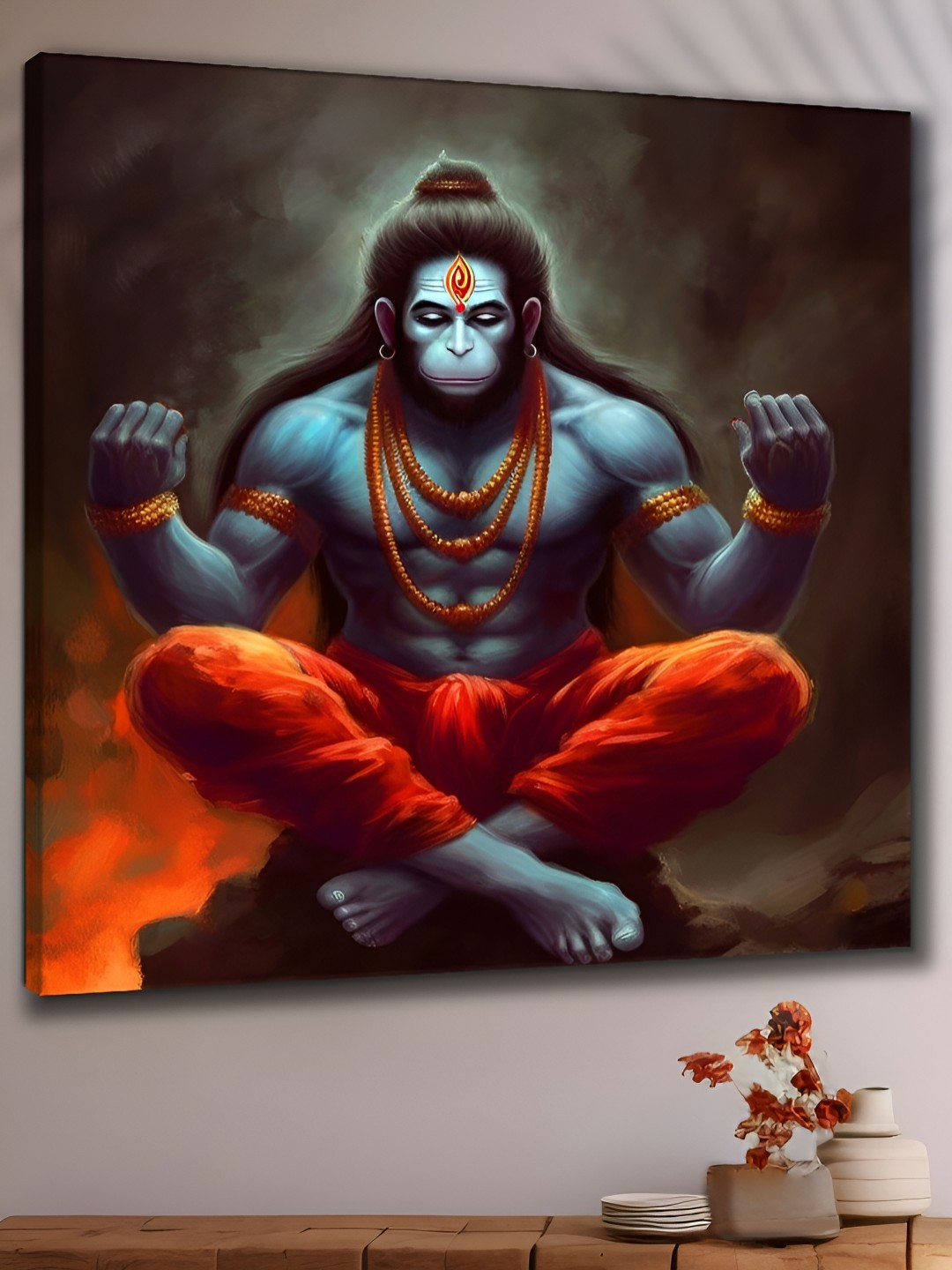 

Aura Red & Blue Lord Hanuman Canvas Religious Wall Painting